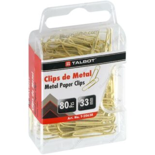 Clips Dorados de Metal, TALBOT, 33 mm, Caja de 80 Piezas
