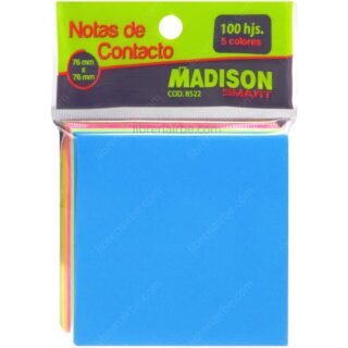 Notas Adhesivas de Colores Neón, MADISON, Bloc con 100 Hojas de 76 x 76 mm