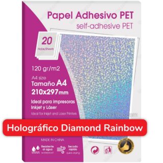 Papel Autoadhesivo, Holográfico, para Imprimir, PET, Tamaño A4, 120 g-m², 20 Hojas, Diamond Rainbow