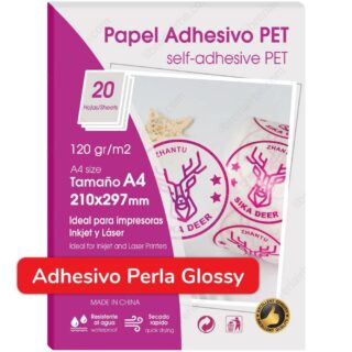 Papel Autoadhesivo, Perla, Brillante (Glossy), Tamaño A4, PET, para Imprimir, 120 g-m²