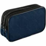 Estuchera Grande de Tela, 3 Compartimientos con Cierres - Azul Oscuro