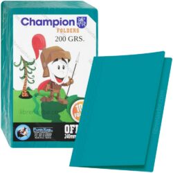 Folderes de Cartulina de Color, de 200 g-m², Champion, Tamaño Oficio, Paquete de 100 Piezas - Turquesa