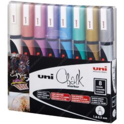 Marcadores de Tiza Líquida uni Chalk Marker PWE-5M (Punta Media 1.8 – 2.5 mm), Estuche de 8 Colores