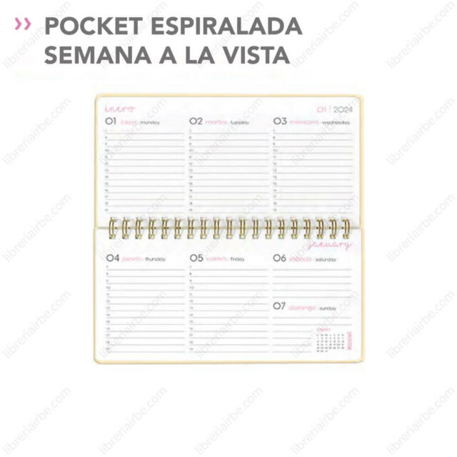 PREVENTA Agenda Mooving 2024 Tamano 17 x 9 cm Pocket Estilo Chequera Semana a la Vista Librería IRBE Cochabamba Bolivia