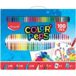 Maletín, Set para Colorear Maped Color’Peps de 100 Piezas (36 Marcadores, 36 Lápices, 24 Crayones, Brush Pen, Lápiz de Grafito, Goma y Tajador)