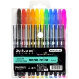 Bolígrafos, Micropuntas de Tinta Gel con Glitter, Punta de 1.0 mm, Zuixua neon color, Estuche de 12