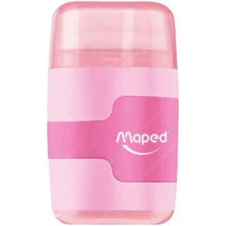 Borrador y Tajador con Depósito, de 2 Orificios Maped Connect - Colores Pastel - Rosa