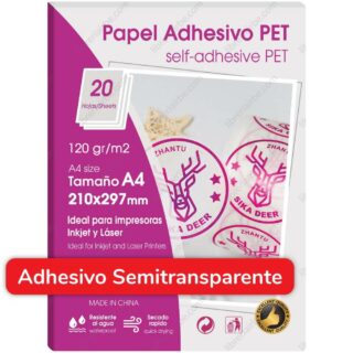 Papel Autoadhesivo, Semitransparente, Brillante (Glossy), Tamaño A4, PET, para Imprimir, 120 g-m²