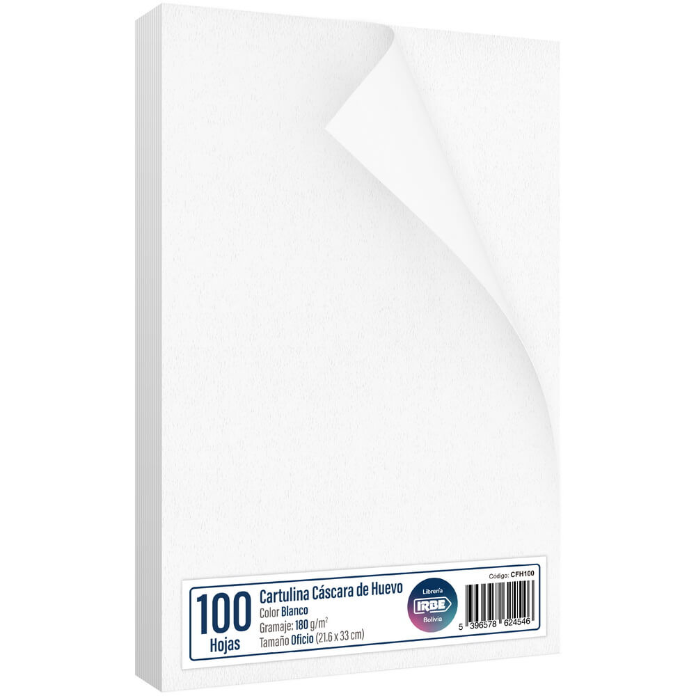 Papel Cartulina Cáscara de Huevo, Tamaño Oficio, 180 g/m², Blanco, Paquete de 100 Hojas