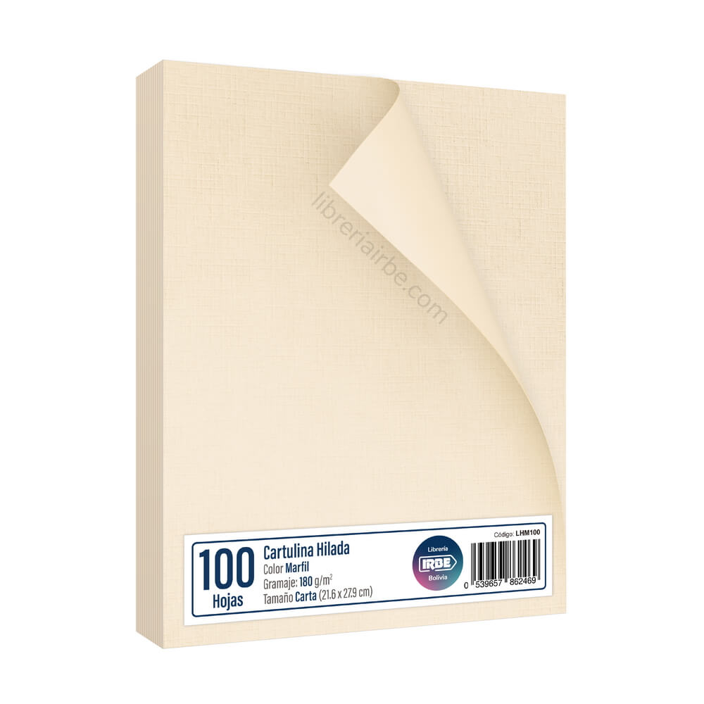 Papel Cartulina Hilada, Tamaño Carta. 180 g-m², Marfil, Paquete de 100 Hojas