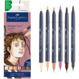 Marcadores a Base de Alcohol, Doble Punta (Pincel y Micropunta), Faber-Castell Goldfaber Sketch Dual Markers, Creative Studio, Set de 6 Colores - Retratos
