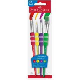 Pinceles para Pintar, con Zona de Agarre Soft Touch, Faber-Castell, Set de 4 Piezas, Colores Vivos