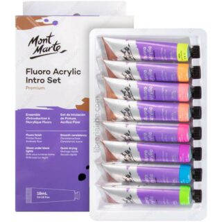 Pintura Acrílica Fluorescente Mont Marte Premium, Caja de 8 Colores en Tubos de 18 ml