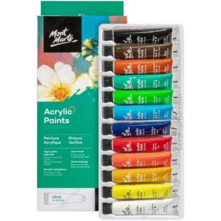 Pintura Acrílica Mont Marte Signature, Set de 12 Colores en Tubos de 12 ml