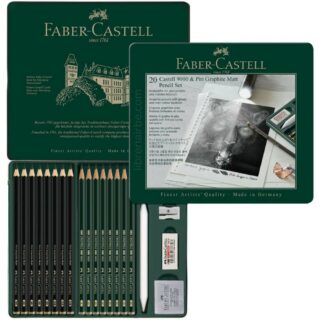 Set de Dibujo Faber-Castell Pitt Graphite Matt y Castell 9000, Estuche de Metal de 20 Piezas