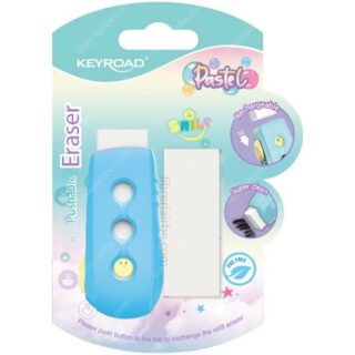 Borrador, Portagomas Retráctil Recargable, KEYROAD Smile Pastel + Repuesto - Celeste