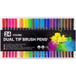 Marcadores Doble Punta (Pincel y Micropunta), Dual Tip Brush Pens, Mezclables, Paquete de 24 Colores