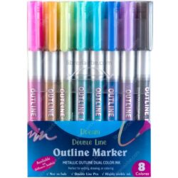 Marcadores Metálicos Plateados con Borde de Color, Metallic Outline Markers, Set de 8 Colores