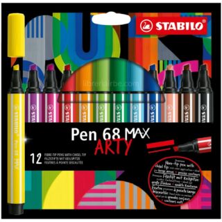 Marcadores Premium con Punta Biselada STABILO Pen 68 MAX, Caja de 12 Colores