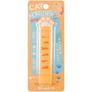 Corrector en Cinta y Pegamento en Cinta Adhesiva Doble Cara, 2 en 1, con Forma de Patitas de Gatitos, TWINGO - Cat Morning - Naranja