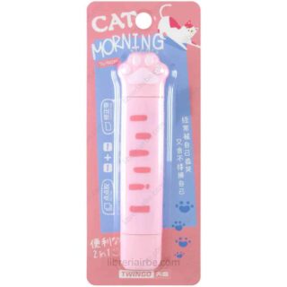 Corrector en Cinta y Pegamento en Cinta Adhesiva Doble Cara, 2 en 1, con Forma de Patitas de Gatitos, TWINGO - Cat Morning - Rosa
