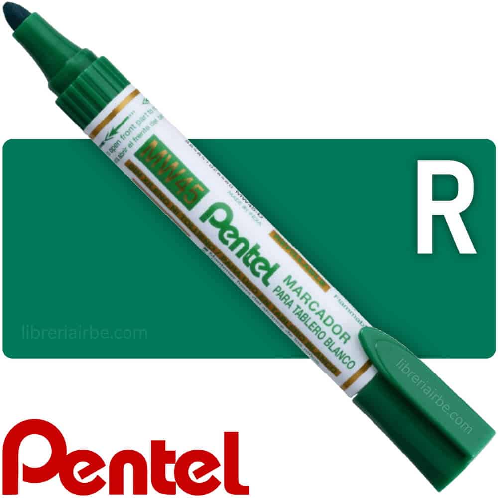 Marcador de Agua, Recargable, para Pizarra Acrílica Blanca, Pentel MW45, Punta Redonda - Verde
