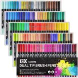 Marcadores Doble Punta (Pincel y Micropunta), Dual Tip Brush Pens, Mezclables, Paquete 120 Colores