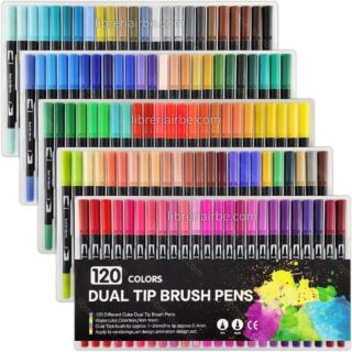 Marcadores Doble Punta (Pincel y Micropunta), Dual Tip Brush Pens, Mezclables, Paquete 120 Colores