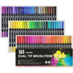 Marcadores Doble Punta (Pincel y Micropunta), Dual Tip Brush Pens, Mezclables, Paquete de 72 Colores