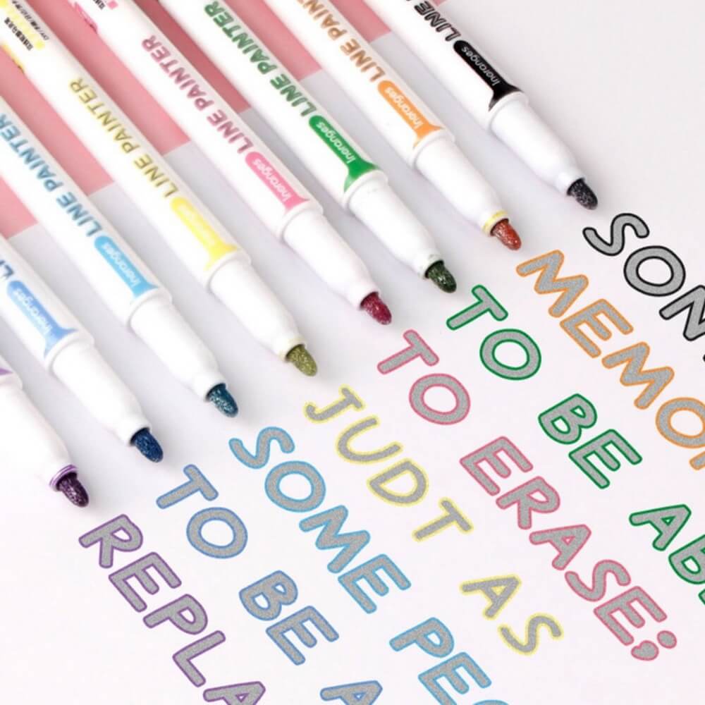 Marcadores Metálicos Plateados con Borde, Contorno de Color, LINE PAINTER MARKER, Set de 8 Colores - Imagen 2