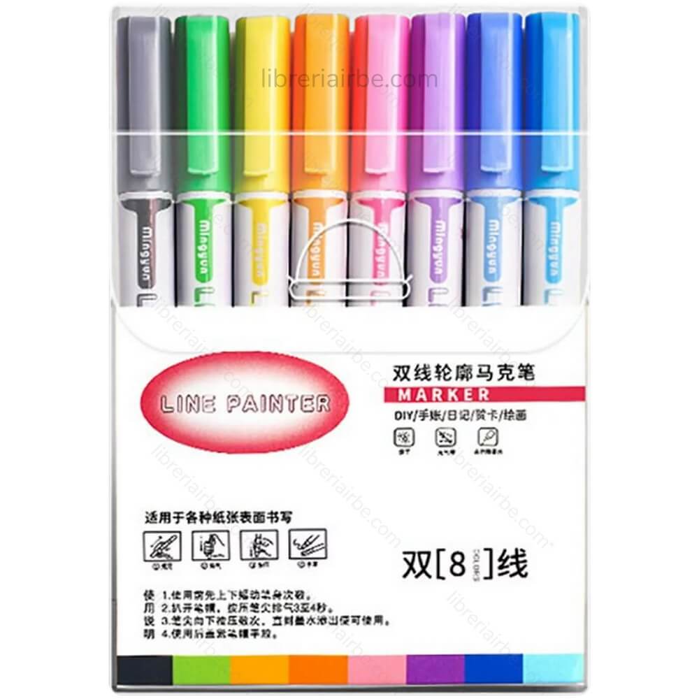 Marcadores Metálicos Plateados con Borde - Contorno de Color, Metallic Outline Markers