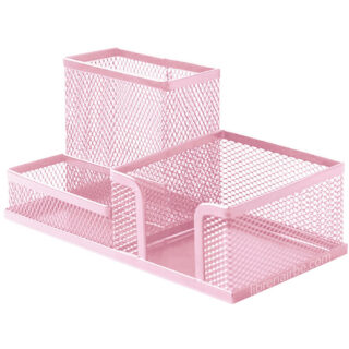 Organizador de 3 Compartimientos de Malla de Metal para Escritorio - Oficina TALBOT – Rosa Pastel-2