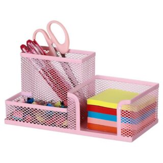 Organizador de 3 Compartimientos de Malla de Metal para Escritorio - Oficina TALBOT – Rosa Vista