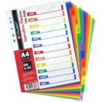 Separadores de Plástico de Colores, para Hojas Tamaño Carta / A4, TALBOT, Paquete de 12 Piezas, Mensual