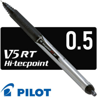 Bolígrafo Retráctil, Micropunta de Tinta Líquida, Punta de 0.5 mm, PILOT V5 Hi-Tecpoint - Negro