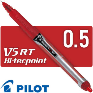 Bolígrafo Retráctil, Micropunta de Tinta Líquida, Punta de 0.5 mm, PILOT V5 Hi-Tecpoint - Rojo