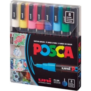 Marcadores uni-POSCA PC-3M (Punta Fina 0.9 - 1.3 mm), en Estuche, Set de 8 Colores