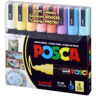 Marcadores uni-POSCA PC-5M (Punta Media 1.8 - 2.5 mm), en Estuche, Set de 8 Colores Pastel