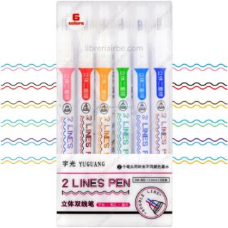 Micropuntas de Doble Línea, 2 Lines Pen, Double Line, Punta de 0.5 mm, Set de 6 Colores