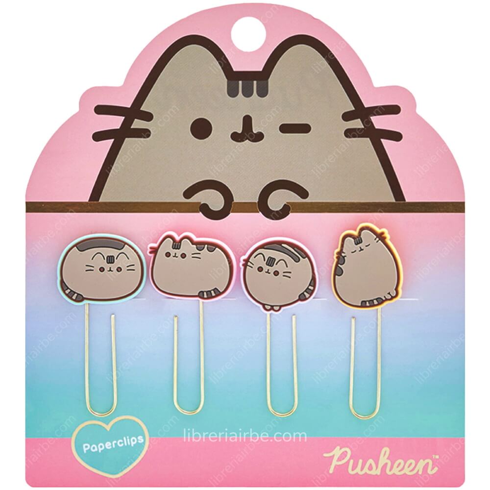Clips Metálicos con Diseños, Pusheen, Mooving at Work, Set de 4 Piezas