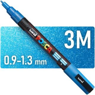Marcador uni-POSCA PC-3ML, Punta Fina (0.9 – 1.3 mm) - Azul Claro con Glitter