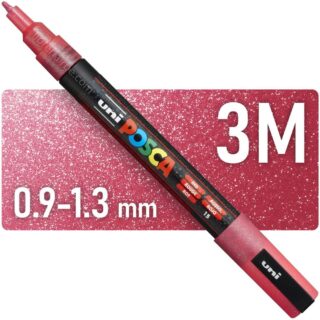 Marcador uni-POSCA PC-3ML, Punta Fina (0.9 – 1.3 mm) - Rojo con Glitter