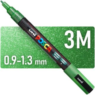 Marcador uni-POSCA PC-3ML, Punta Fina (0.9 – 1.3 mm) - Verde con Glitter