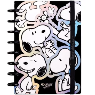 Cuaderno Inteligente, Tamaño A5, Sistema de Discos, Mooving Loop, Snoopy, con 80 Hojas Rayadas de 90 g/m²