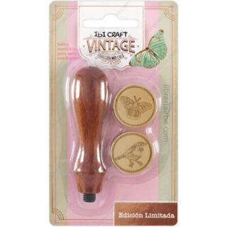 Set de Estampado para Lacre, Cera, IBI CRAFT Vintage, con 2 Sellos Metálicos y Mango de Madera