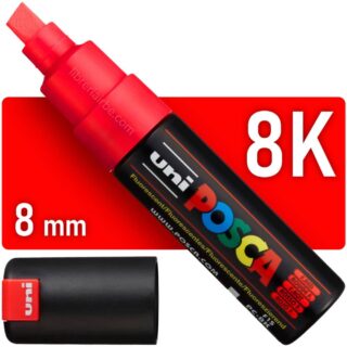 Marcador uni-POSCA PC-8K, Punta Ancha Biselada (8 mm) - Rojo Fluorescente