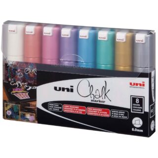 Marcadores de Tiza Líquida uni Chalk Marker PWE-8K, Punta Ancha Biselada (8 mm), para Pizarras