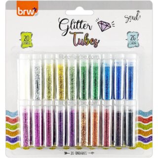 Brillantina, Purpurina, en Tubos de 2 gramos, BRW Glitter Tubes, Set de 20 Colores