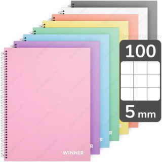 Cuaderno Tamaño Carta, Espiral de Plástico, Tapa Dura, WINNER Pastel, con 100 Hojas 5 mm