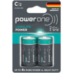 Pilas Alcalinas PowerOne LONGLIFE, Tamaño C, Paquete de 2 Piezas